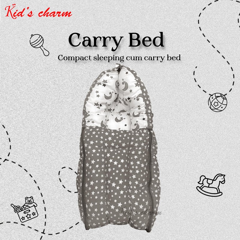 Kid's Charm حقيبة نوم أطفال مصنوعة من القطن 3 في 1 على شكل نجمة وقمر - حقيبة نوم مطبوعة للأطفال - سرير للأطفال - سرير محمول للرضع للجنسين سهل الحمل وخفيف الوزن للمواليد 0-4 أشهر (رمادي) - Image 2
