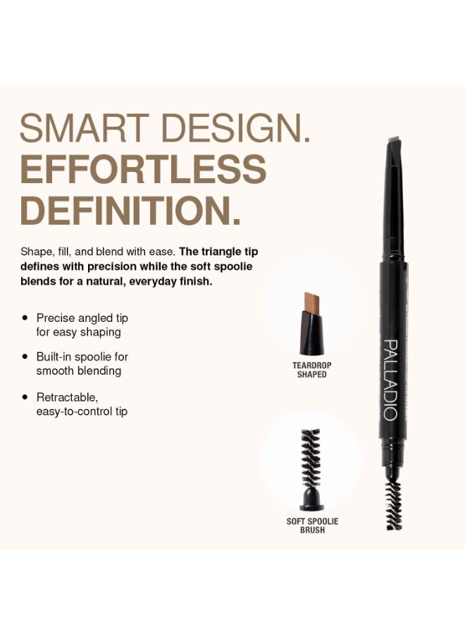 Palladio The Brow Definer 2-in-1 Retractable Eyebrow Pencil with Built-in Spoolie Brush - Dark Brown - PBD04 - Image 4