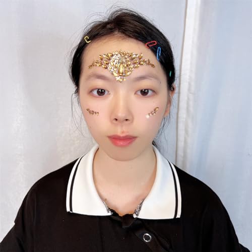 TOPAZ face jewels for makeup Festival Wedding Face Gems Temporary Tattoos mermaid halloween Bindi Fusion Headpiece Body Jewellery bindi face jewel(Topaz gold/SR16) - Image 2