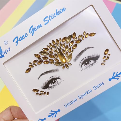 TOPAZ face jewels for makeup Festival Wedding Face Gems Temporary Tattoos mermaid halloween Bindi Fusion Headpiece Body Jewellery bindi face jewel(Topaz gold/SR16) - Image 5