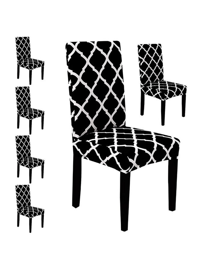 ستايليز أغطية كراسي طعام مرنة قابلة للغسل ومطبوعة من البوليستر من ستايليز (مجموعة من 6 قطع، أسود، SLMC155A) - Image 1