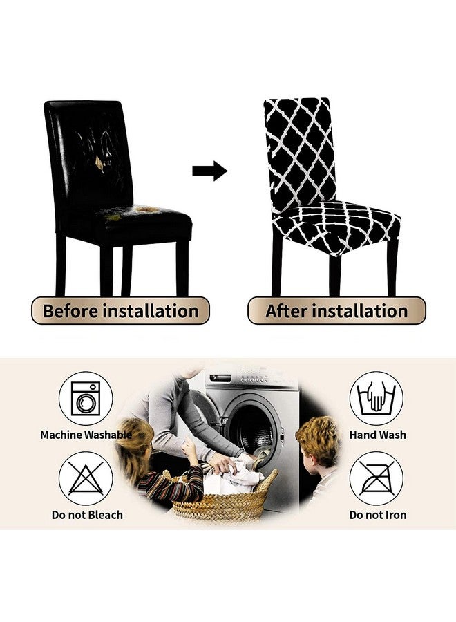 ستايليز أغطية كراسي طعام مرنة قابلة للغسل ومطبوعة من البوليستر من ستايليز (مجموعة من 6 قطع، أسود، SLMC155A) - Image 5