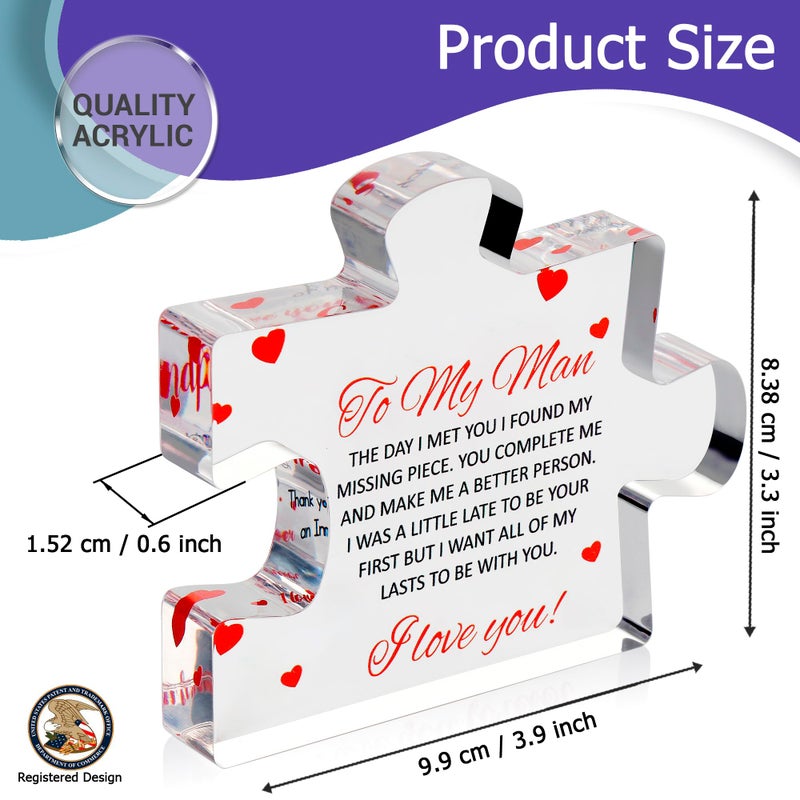 VELENTI to My Man - Engraved Acrylic Block Puzzle 4.1 x 3.5 inch Gifts for Him for Husband - Fiance Birthday Gifts, Valentines Day Gift for Boyfriend - Cool Wedding Couple - Image 3