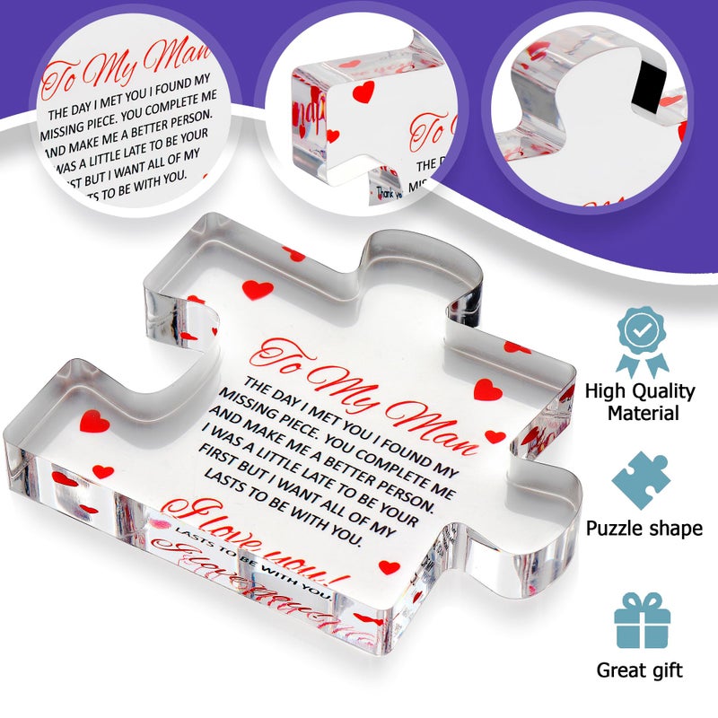 VELENTI to My Man - Engraved Acrylic Block Puzzle 4.1 x 3.5 inch Gifts for Him for Husband - Fiance Birthday Gifts, Valentines Day Gift for Boyfriend - Cool Wedding Couple - Image 2