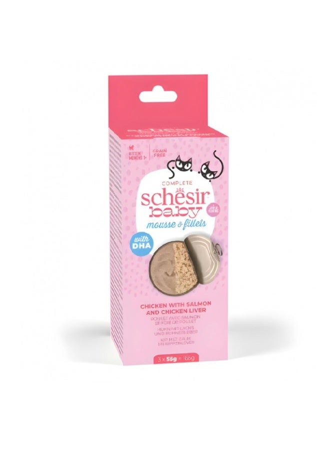 Schesir Baby Cat Can Multipack Mousse & Fillets Chicken salmon With Chicken Liver - 165G