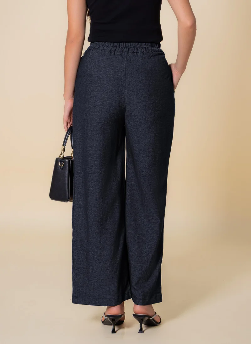 SHAPES TEXTURED BELTED WIDE-LEG TROUSERS