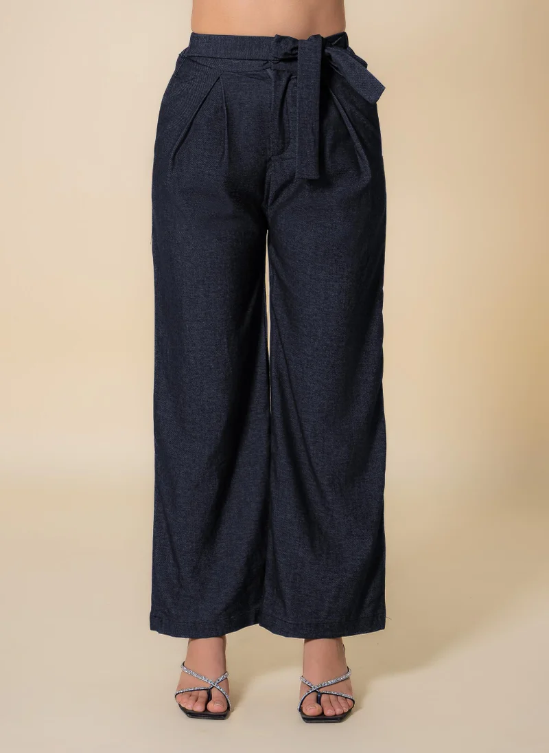 SHAPES TEXTURED BELTED WIDE-LEG TROUSERS