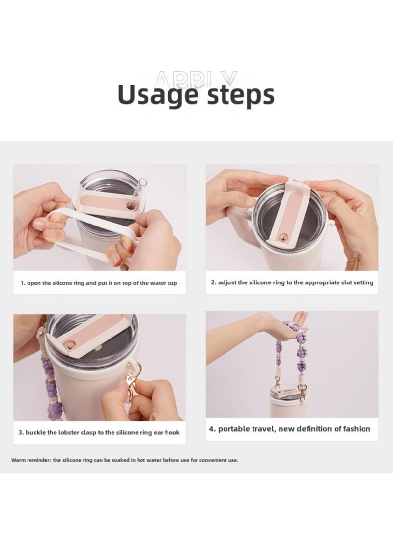 Generic Stanley Cup 16oz - 40oz Glass Cup Accessories - Braided Daisy Water Bottle Handle Strap, Food Grade Silicone Ring Portable Water Bottle Cup Strap for Girls and Women (White Set of 3) - Image 5