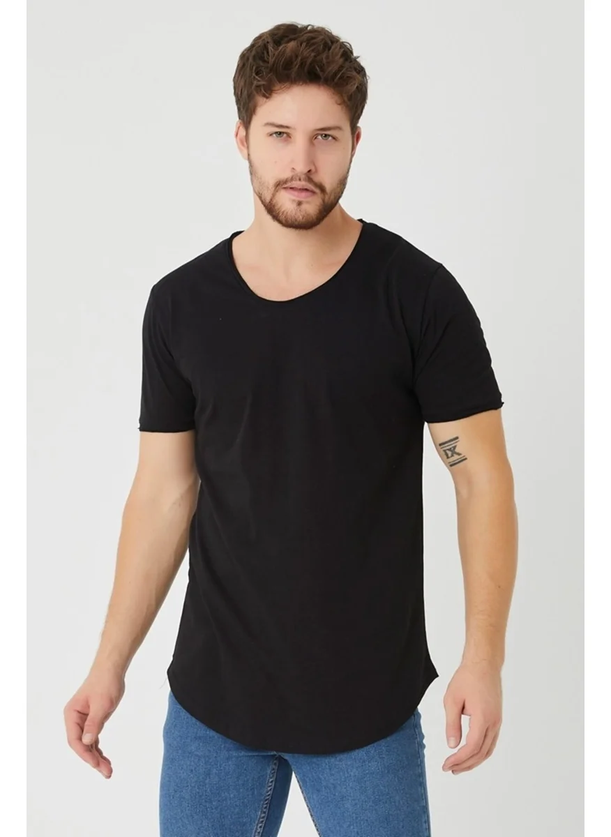 Cool Tarz Cool Style Black Men's Oval Cut Slim Fit Sloppy Collar Casual T-Shirt