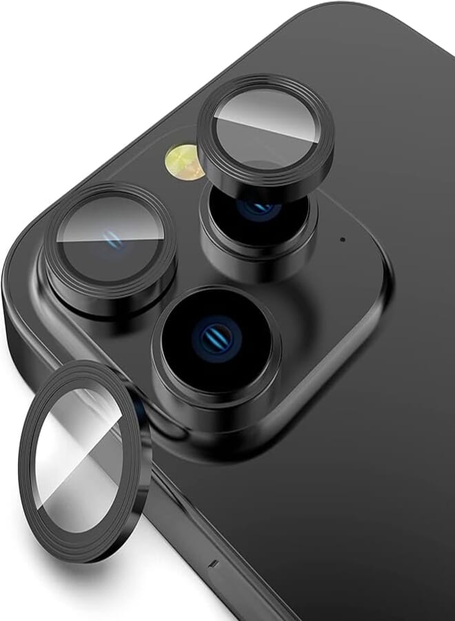EKAM Camera Lens Protector for iPhone 15 Pro 6.1-Inch and iPhone 15 Pro Max 6.7-Inch 9H Tempered Glass Aluminum Alloy Metal Individual Ring Cover HD Clear Bubble Free Protection (Black)