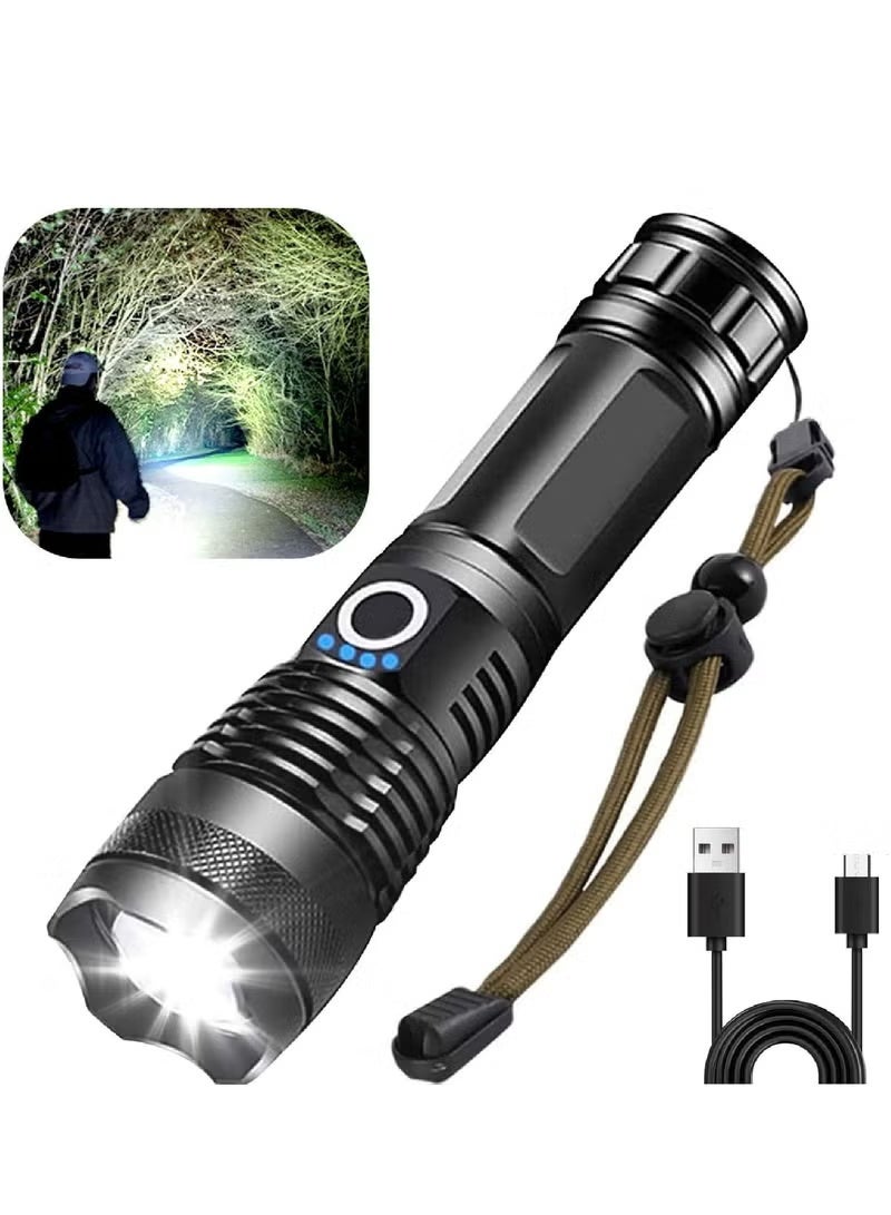 Rechargeable LED Flashlight, Super Bright Zoom Flashlight, 5 Modes, Adjustable High Lumen IP53 Waterproof Flashlight, Handheld Light with 26650 Batteries for Camping Outdoor Emergency and Plastic Storage Box - Image 1