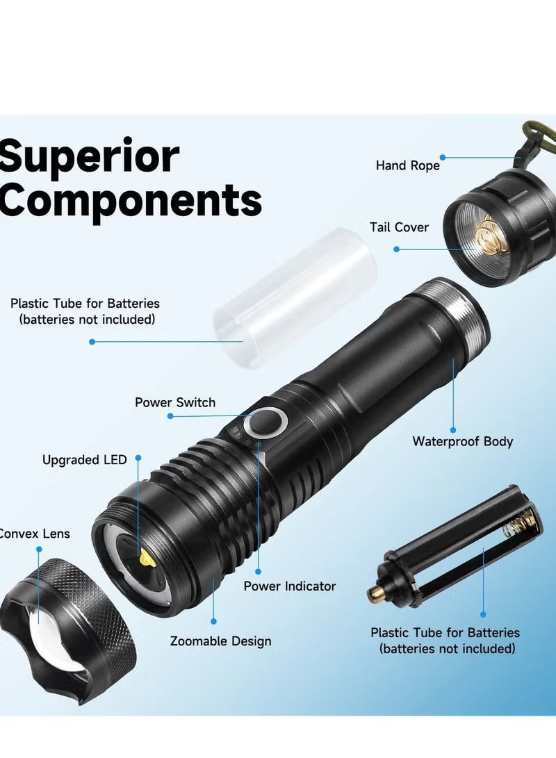 Rechargeable LED Flashlight, Super Bright Zoom Flashlight, 5 Modes, Adjustable High Lumen IP53 Waterproof Flashlight, Handheld Light with 26650 Batteries for Camping Outdoor Emergency and Plastic Storage Box - Image 5