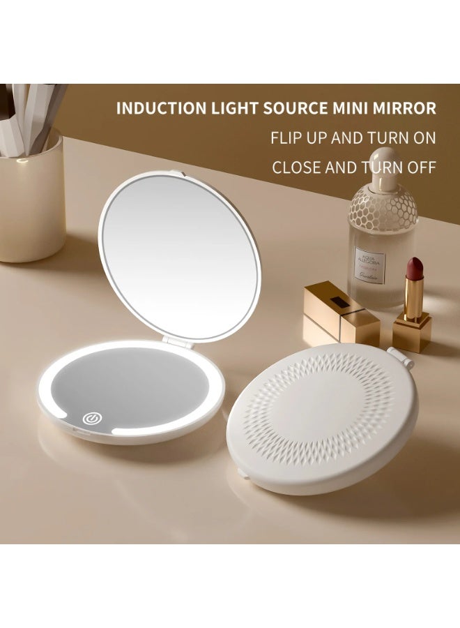 Portable Foldable Flip - up LED Makeup Mirror, Rechargeable Pocket Cosmetic Mirror, Travel Mini Vanity Mirror - Image 3