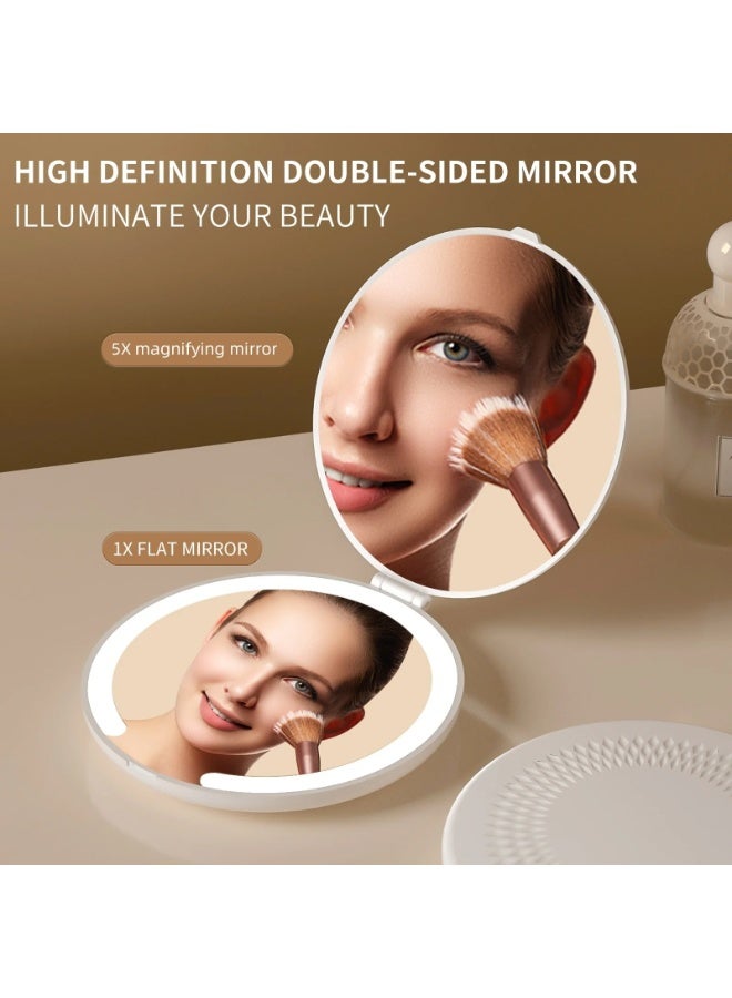 Portable Foldable Flip - up LED Makeup Mirror, Rechargeable Pocket Cosmetic Mirror, Travel Mini Vanity Mirror - Image 4