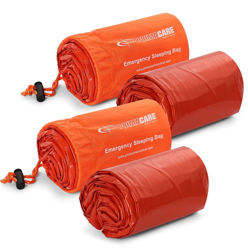 Primacare CB-3684-2 Pack of 2 Emergency Sleeping Bags for Survival, Mylar Blanket/Tent Used for Emergency, Camping, Hiking, Hunting, Outdoors, Perfect for Medical First Aid Supply Kits, Adult, Orange - Image 1