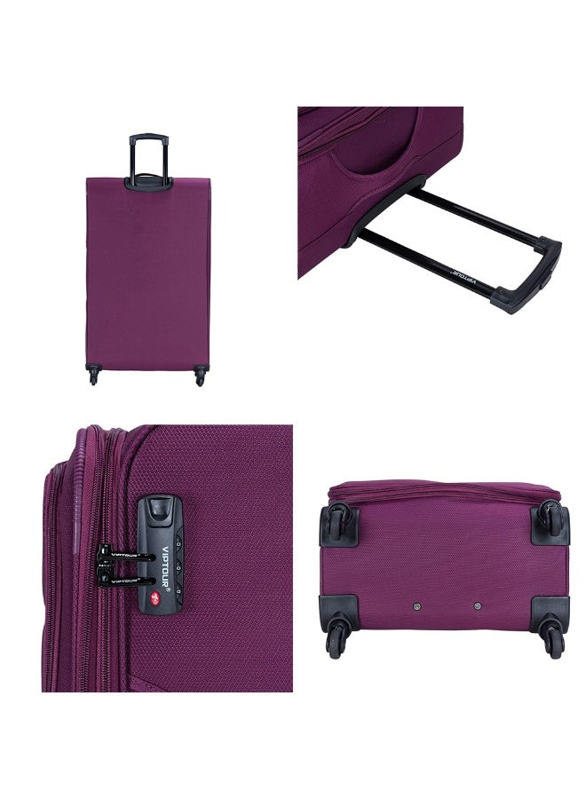 VIPTOUR 4-Piece Fabric Softside Luggage Set with 360° Spinner Wheels & Number Lock – Durable Polyester Travel Trolley Bag (20’’ / 24’’ / 28’’ / 32’’) - PLUM - Image 5