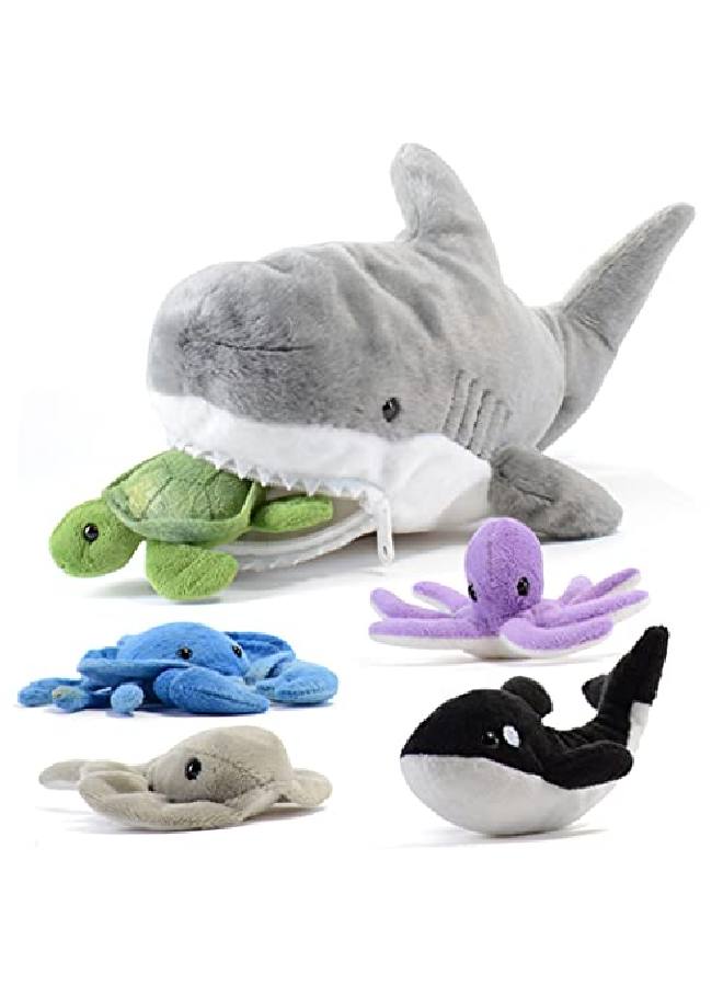 Prextex 15Inch Plush Shark Stuffed Animal With 5 Piece Soft Stuffed Sea Animals Includes Stuffed Octopus Crab Turtle Stingray And Blue Whale - Image 1