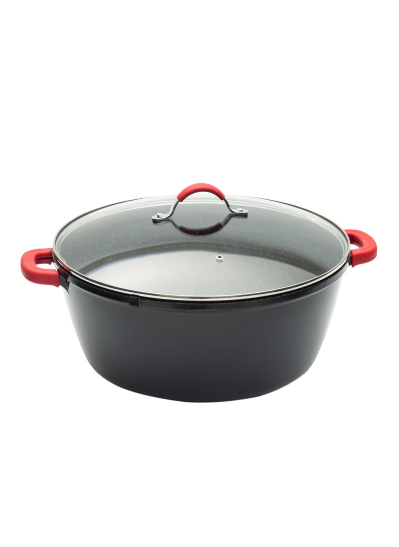 BERGNER NOVUM+ CASSEROLE WITH LID 36X16CM, ALUMINUM, INDUCTION BOTTOM, MARBLE+ NON-STICK COATING, SHINY BLACK COLOR  - Image 1