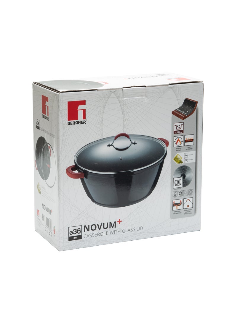 BERGNER NOVUM+ CASSEROLE WITH LID 36X16CM, ALUMINUM, INDUCTION BOTTOM, MARBLE+ NON-STICK COATING, SHINY BLACK COLOR  - Image 3