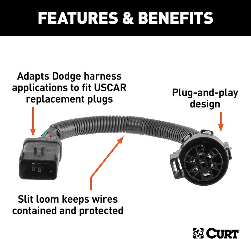 CURT 57300 8-Prong to USCAR Wiring Harness Adapter for Chrysler, Dodge, Freightliner, Jeep, Mitsubishi - Image 3