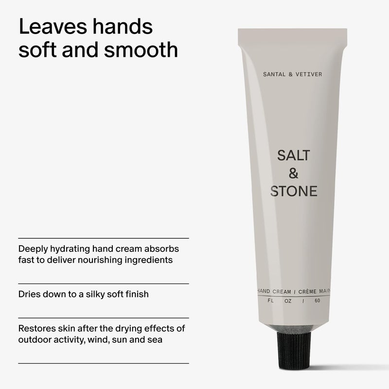 Salt & Stone Hand Cream for Women & Men | Santal & Vetiver | Hydrates, Nourishes & Softens Skin | Restores Dry Cracked Hands | Fast-Absorbing | Cruelty-Free & Vegan (2 fl oz) - Image 4