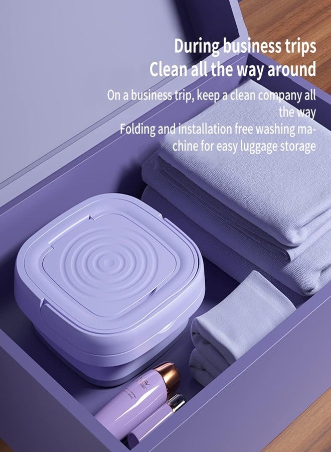 سکیلو غسالة ملابس صغيرة محمولة قابلة للطي مع مجفف، دلو غسيل صغير بسعة 6 لترات للسفر والتخييم والسكن الجامعي والشقق، غسالة ملابس بالموجات فوق الصوتية لملابس الأطفال والحمولات الصغيرة - بنفسجي  - Image 3