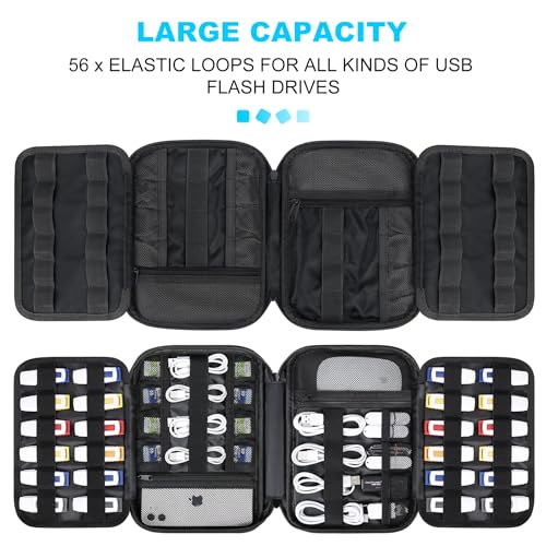 Lacdo USB Flash Drive Case Thumb Drive Holder Case Organizer Portable Electronic Accessories Storage Bag for SanDisk/SamData/Samsung USB Flash Drives Jump Drive Memory Stick, SD Card, Cables, Black - Image 2