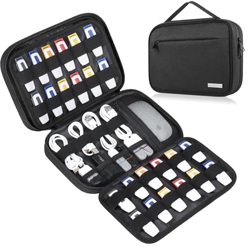 Lacdo USB Flash Drive Case Thumb Drive Holder Case Organizer Portable Electronic Accessories Storage Bag for SanDisk/SamData/Samsung USB Flash Drives Jump Drive Memory Stick, SD Card, Cables, Black - Image 1