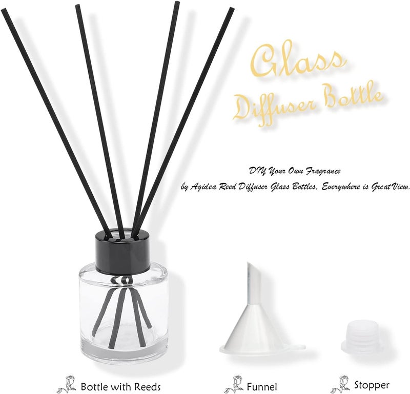 Agidea 4PCS Fragrance Glass Diffuser Bottles, Refillable Diffuser Bottles with 20pcs Reeds Sticks & Black Caps & Funnel, Diffuser Jars for Home Oil Fragrance Decoration Girl Women Gift (50ML) - Image 2