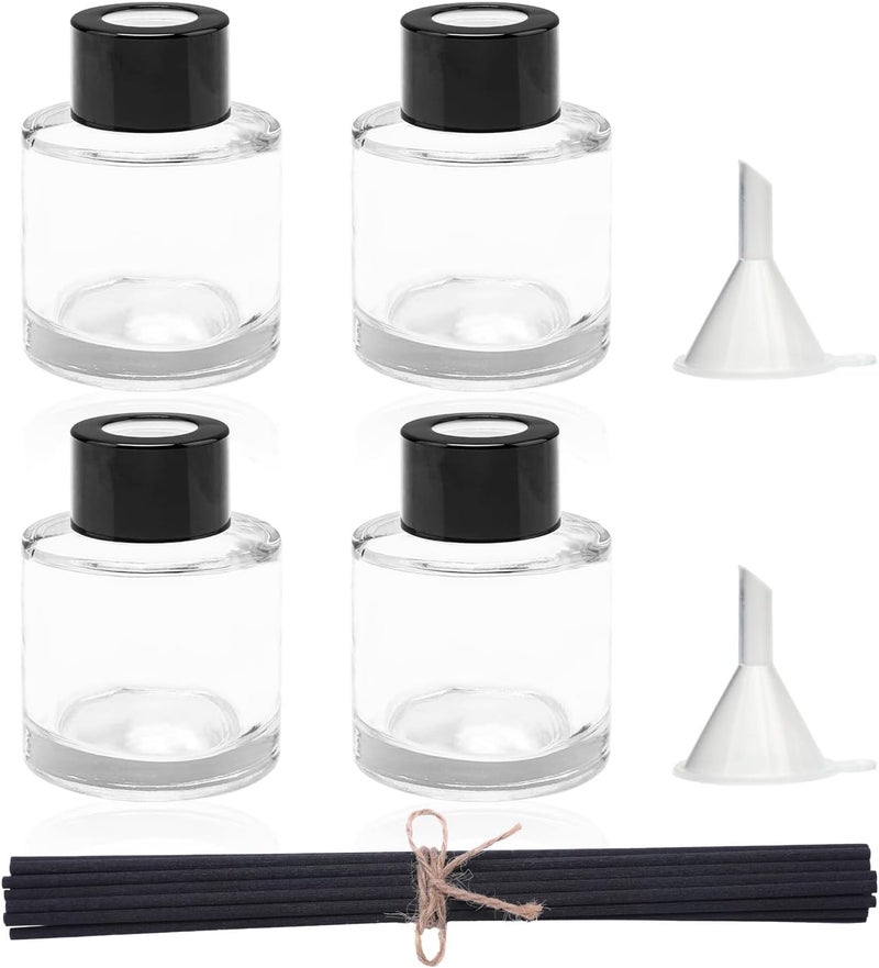 Agidea 4PCS Fragrance Glass Diffuser Bottles, Refillable Diffuser Bottles with 20pcs Reeds Sticks & Black Caps & Funnel, Diffuser Jars for Home Oil Fragrance Decoration Girl Women Gift (50ML) - Image 1
