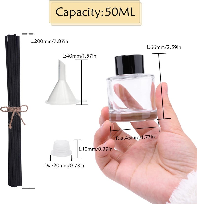 Agidea 4PCS Fragrance Glass Diffuser Bottles, Refillable Diffuser Bottles with 20pcs Reeds Sticks & Black Caps & Funnel, Diffuser Jars for Home Oil Fragrance Decoration Girl Women Gift (50ML) - Image 3