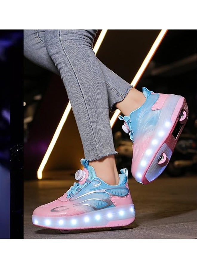 DUNISO Children's Roller Skates, Sports Shoes With Wheels, Flashing Led Lights, Rechargeable, Suitable For Boys And Girls Beginners, More Balanced, Pink - Image 2