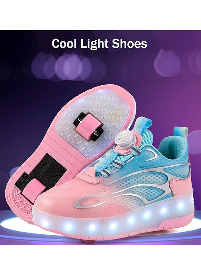 DUNISO Children's Roller Skates, Sports Shoes With Wheels, Flashing Led Lights, Rechargeable, Suitable For Boys And Girls Beginners, More Balanced, Pink - Image 3