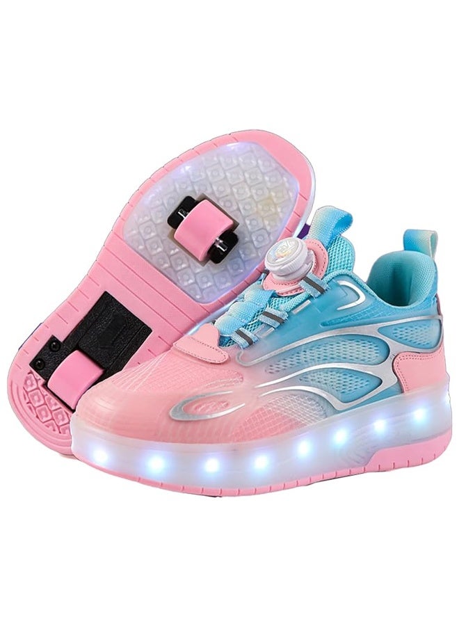 DUNISO Children's Roller Skates, Sports Shoes With Wheels, Flashing Led Lights, Rechargeable, Suitable For Boys And Girls Beginners, More Balanced, Pink - Image 1
