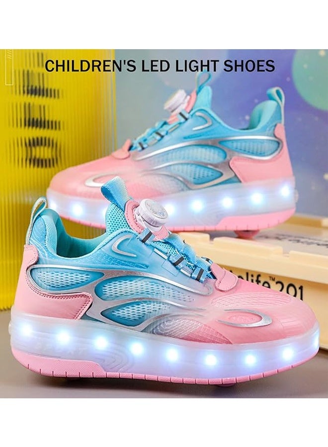 DUNISO Children's Roller Skates, Sports Shoes With Wheels, Flashing Led Lights, Rechargeable, Suitable For Boys And Girls Beginners, More Balanced, Pink - Image 4