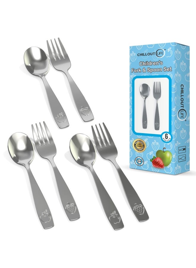 CHILLOUT LIFE - Stainless Steel Kids Silverware Set - Child And Toddler Safe Flatware - Kids Utensil Set - Metal Kids Cutlery Set  6 Piece- Stainless Steel - Image 1