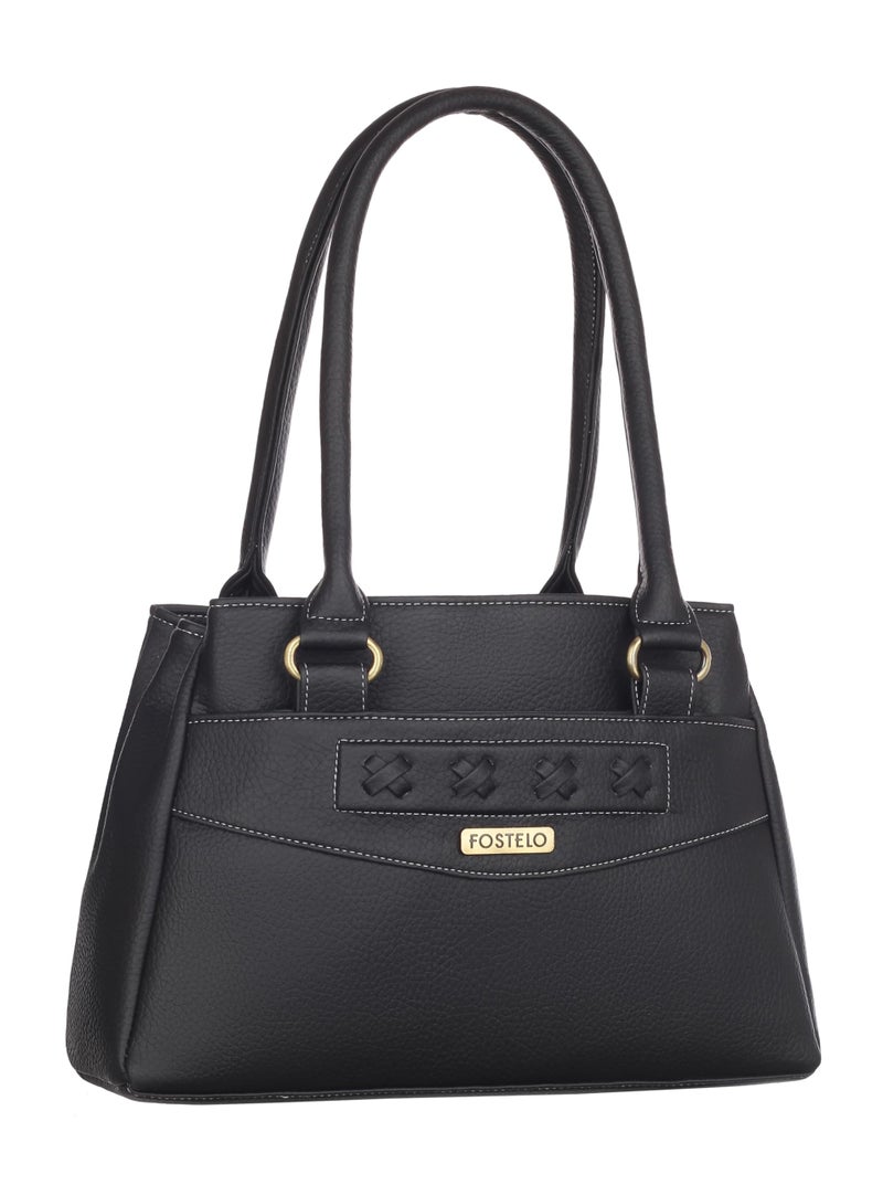 Fostelo Women's Maria Satchel Tote Handbag for Women | Ladies Purse | Stylish Shoulder Bag | Gift For Women | Black - Image 1