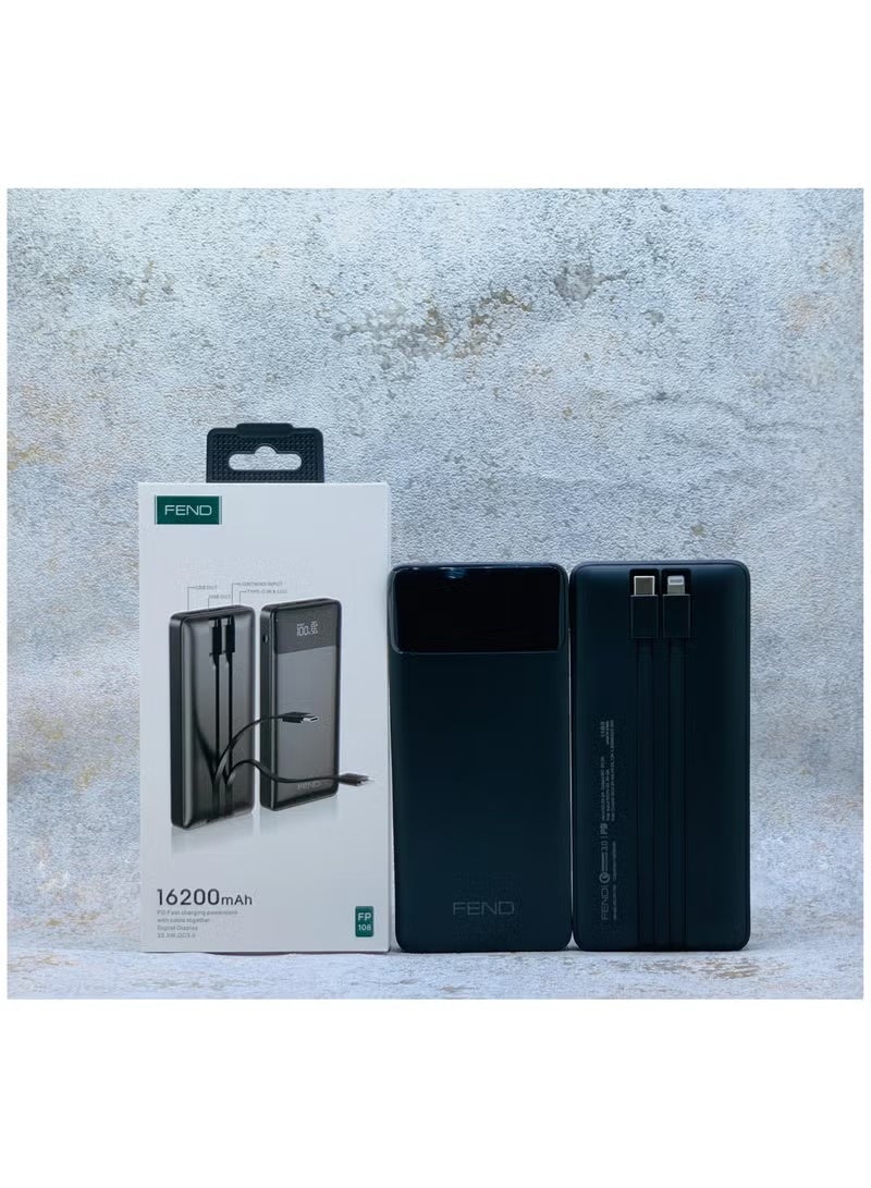 Fend FP108 16200mAh Power Bank with 22.5W Super Fast Charging, Digital LED Battery Display, Dual USB Output, Type-C Input/Output – Compact, High-Capacity, Travel-Friendly Portable Charger for Smartphones, Tablets, Wearables & Daily Use – Black Color - Image 3