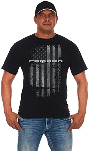 JH DESIGN GROUP Men's Chevy Camaro Black T-Shirt Distressed American Flag (XX-Large, Black) - Image 1
