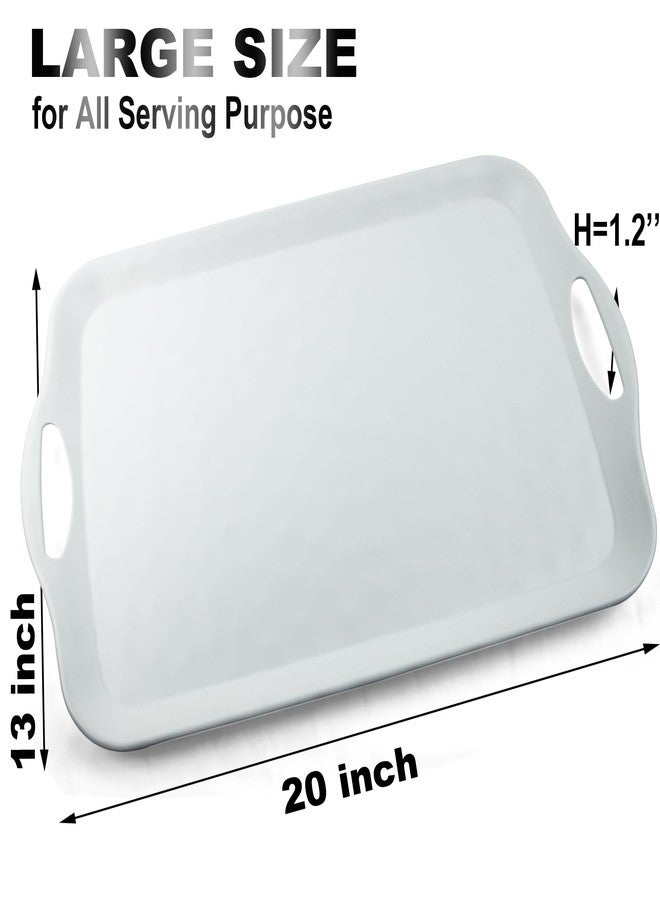 ECOIOU Extra Large Serving Tray with Handles, 20x13 inch, Set of 2 Melamine Platters for Serving Food, Turkey, Cookie, Rectangular Trays for Eating, Raised Dots Matt Finished, Dishwasher Safe, White - Image 2