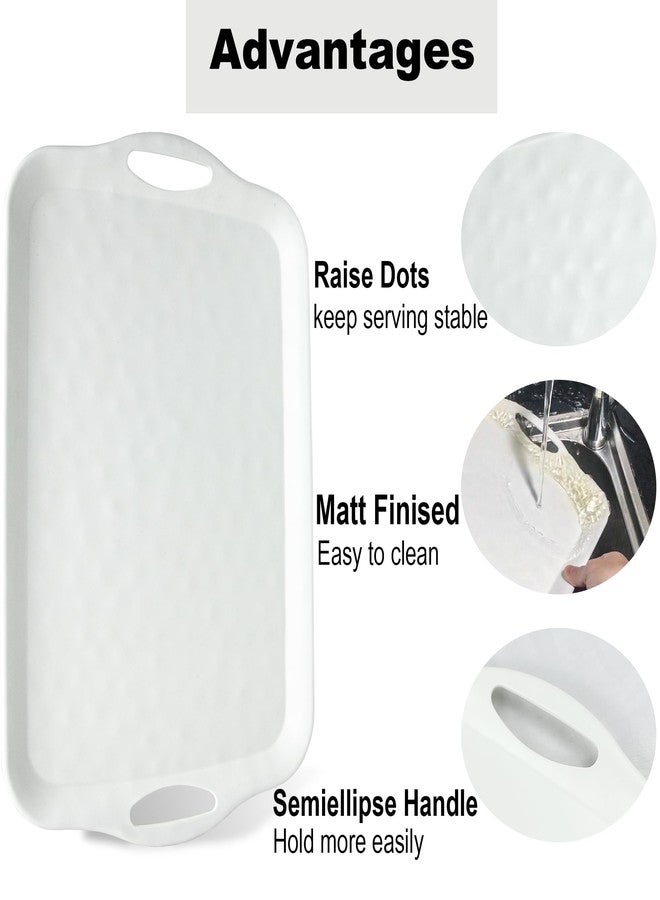 ECOIOU Extra Large Serving Tray with Handles, 20x13 inch, Set of 2 Melamine Platters for Serving Food, Turkey, Cookie, Rectangular Trays for Eating, Raised Dots Matt Finished, Dishwasher Safe, White - Image 4