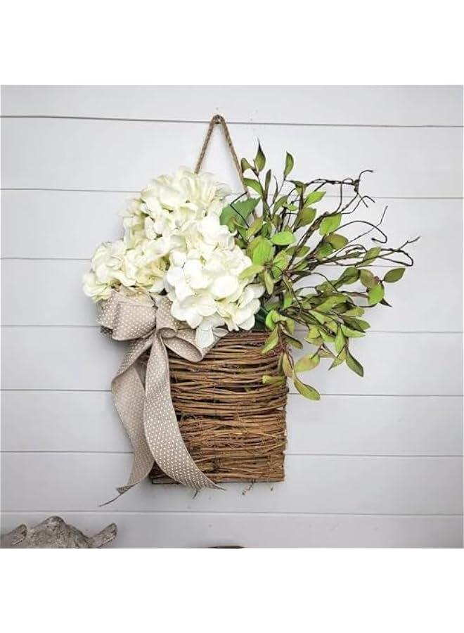 Cream Hydrangea Door Hanger Basket Wreath,|2024 Newest Wildflowers Door Hanging Basket Wreath|Front Door Beautiful Artificial Spring and Summer Wreath Welcome Sign| (White cream) - Image 1