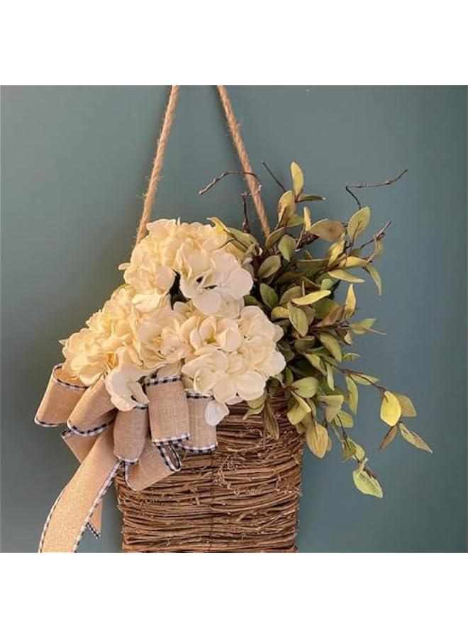 Cream Hydrangea Door Hanger Basket Wreath,|2024 Newest Wildflowers Door Hanging Basket Wreath|Front Door Beautiful Artificial Spring and Summer Wreath Welcome Sign| (White cream) - Image 2