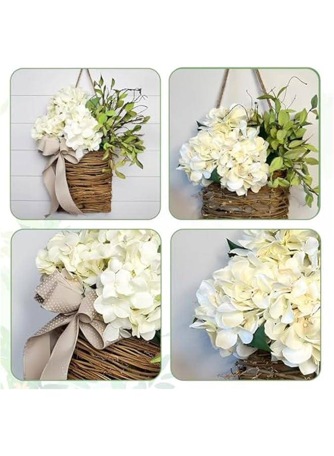 Cream Hydrangea Door Hanger Basket Wreath,|2024 Newest Wildflowers Door Hanging Basket Wreath|Front Door Beautiful Artificial Spring and Summer Wreath Welcome Sign| (White cream) - Image 4