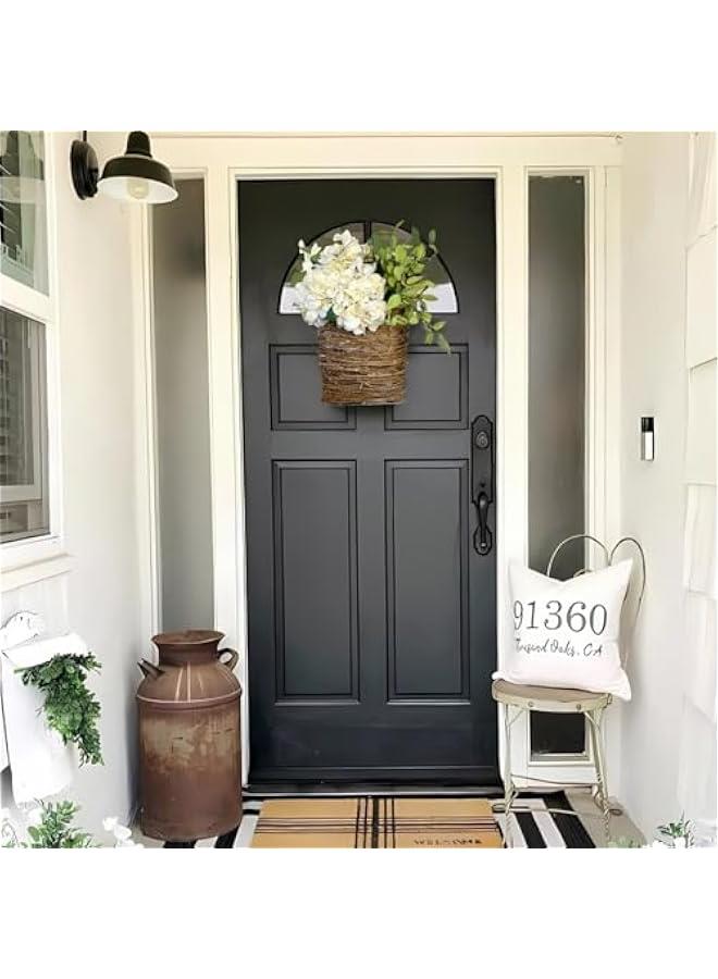 Cream Hydrangea Door Hanger Basket Wreath,|2024 Newest Wildflowers Door Hanging Basket Wreath|Front Door Beautiful Artificial Spring and Summer Wreath Welcome Sign| (White cream) - Image 5