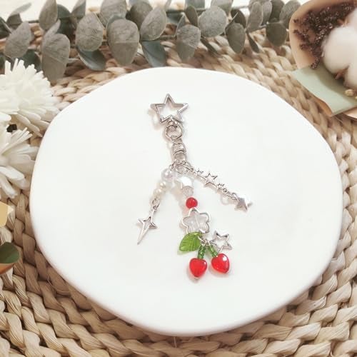 cioatu Cute Keychain Aesthetic Y2K Keychain Accessories Cute Heart Butterfly Strawberry Bear Key Chain for Keys Bags Women Gifts (1PCS Cherry) - Image 3