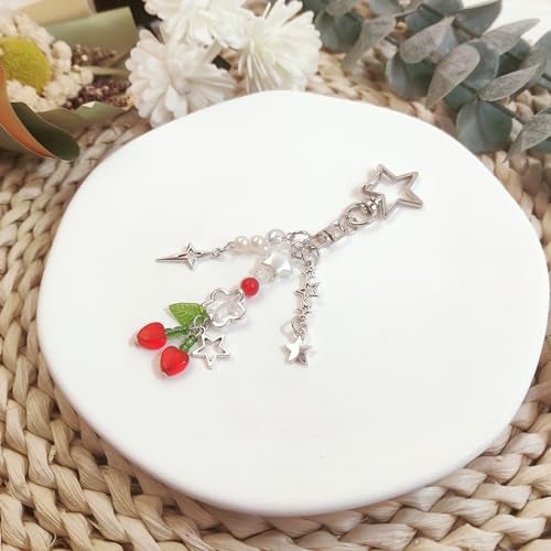 cioatu Cute Keychain Aesthetic Y2K Keychain Accessories Cute Heart Butterfly Strawberry Bear Key Chain for Keys Bags Women Gifts (1PCS Cherry) - Image 4