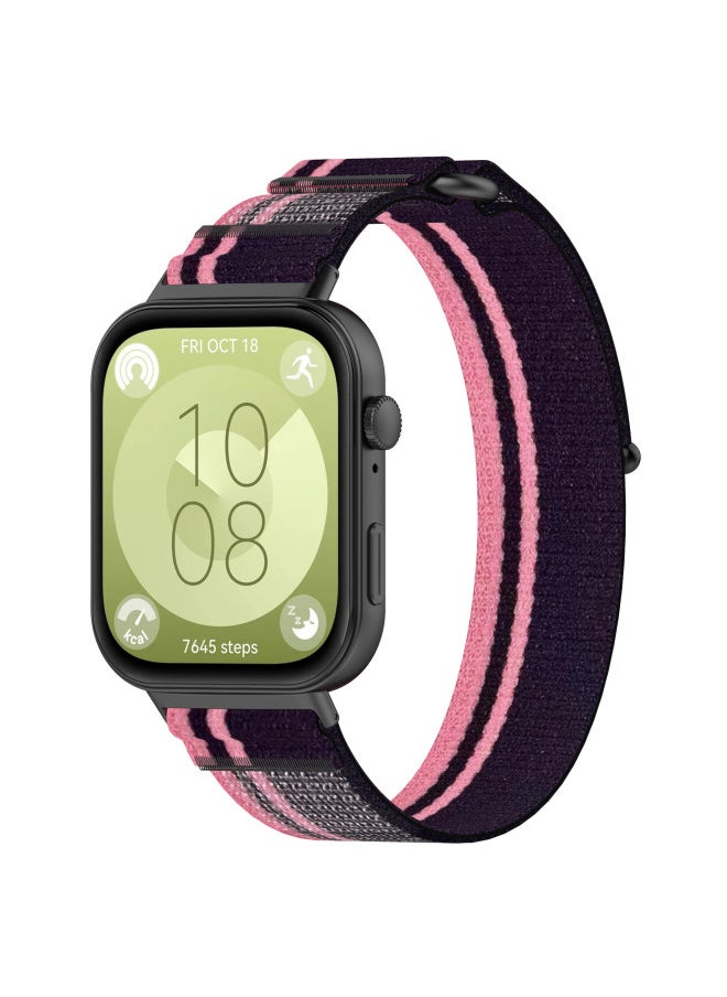 Generic For HuaweiWatch Fit3 Wild Trail Strap For HuaweiFit3 Alpine Loop Woven Cloth Sports Casual Wristband-Color:Pink With Purple  - Image 1