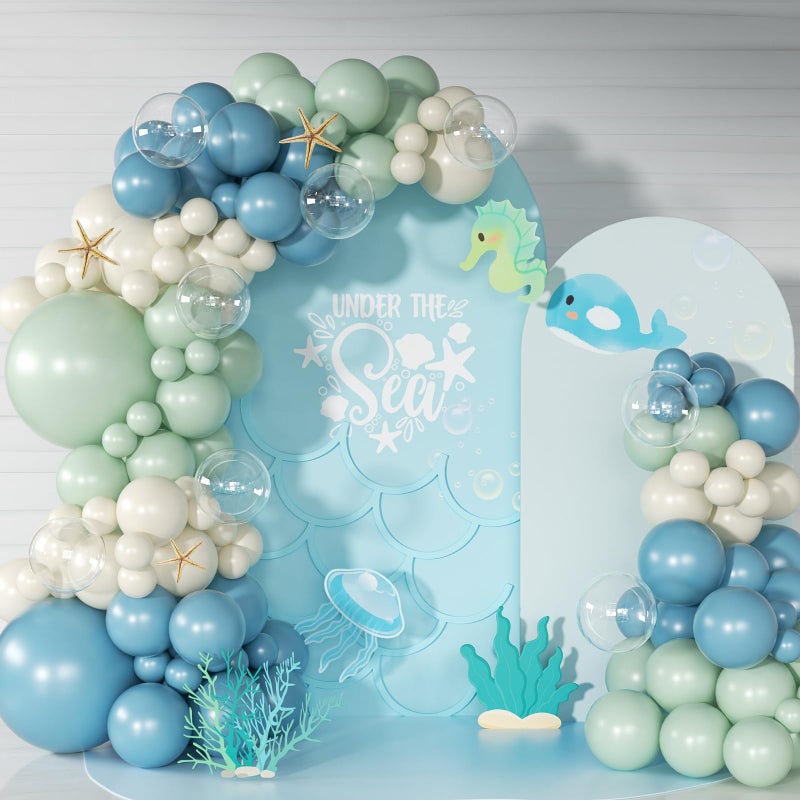 NUTTYBASH Under the Sea Party Decorations Dusty Green Blue Under the Sea Balloon Garland Arch Kit Ocean Themed Party Decorations Baby Shower Birthday Party Decor136Pcs - Image 2