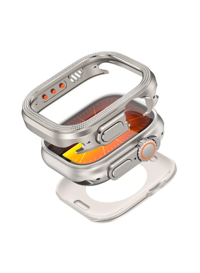 TEMPO 2 in-1 Metal Cover Compatible with Apple Watch Ultra 2/1 Case 49mm, Rugged Bumper with Back Protector for iWatch Ultra 49mm, Titanium - Image 3